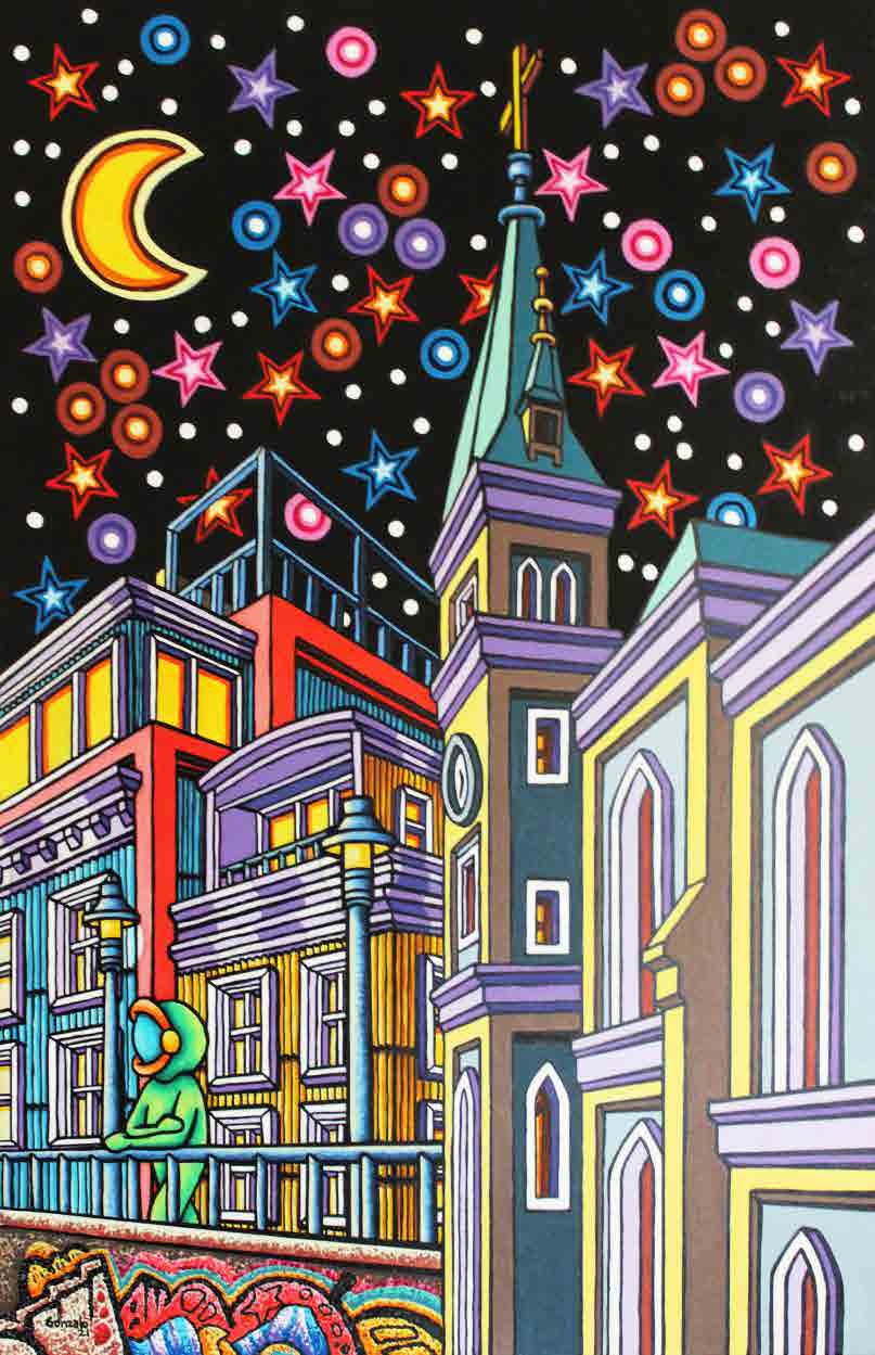 Bo-Kaap, colourful Cape Town buildings beneath a moonlit sky